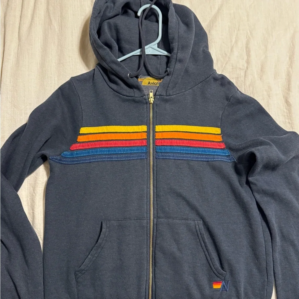 Aviator Nation Navy Hoodie with Multicolor Stripes - Picture 2 of 7